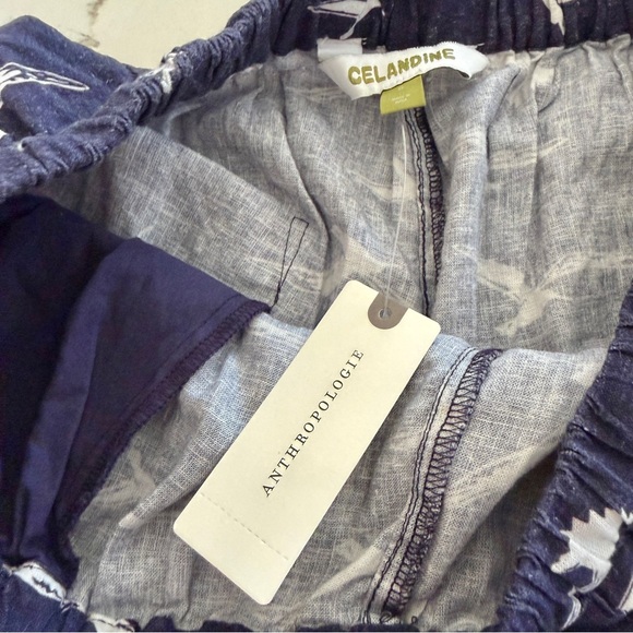 🐦 ANTHROPOLOGIE Celandine Linen Blend Drawstring Shorts Navy Blue w/ Bird Print - Picture 12 of 15